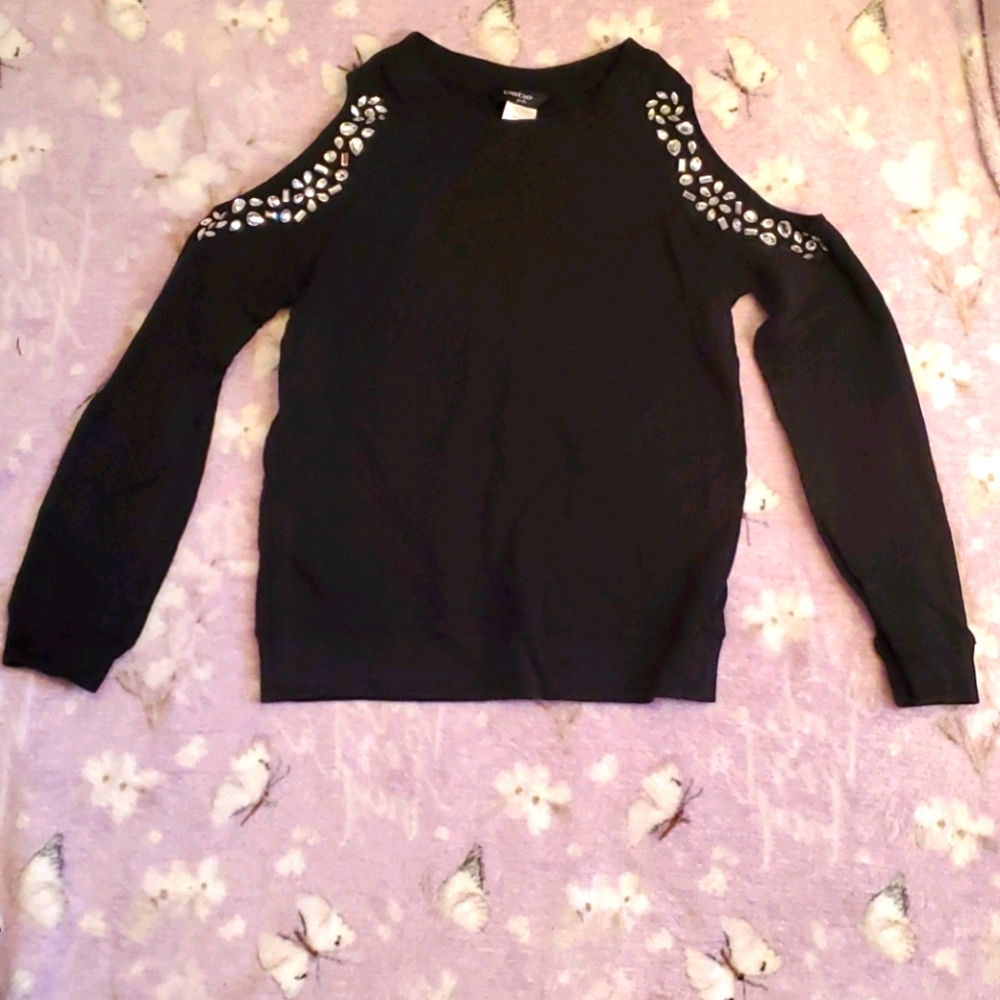 Bebe Girls Black Cut Out Shoulder Top M  8-10